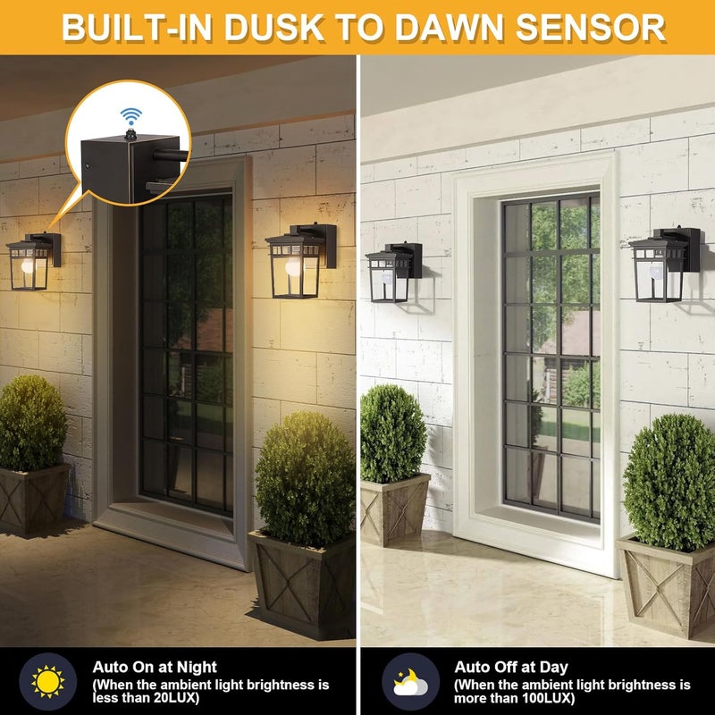 FANDBO Porch Light with GFCI Outlet Built in, Dusk to Dawn Outdoor Lighting with Outlet, Waterproof Anti-Rust Alunmium Exterior Wall Mount Fixture, Outside Light for House Garage Front Door, Bulb Included - Image 4